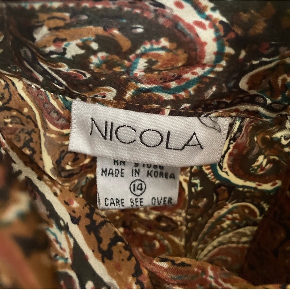 Vintage Nicola Satin Abstract 70's Paisley Print Top 14 - Picture 8 of 9